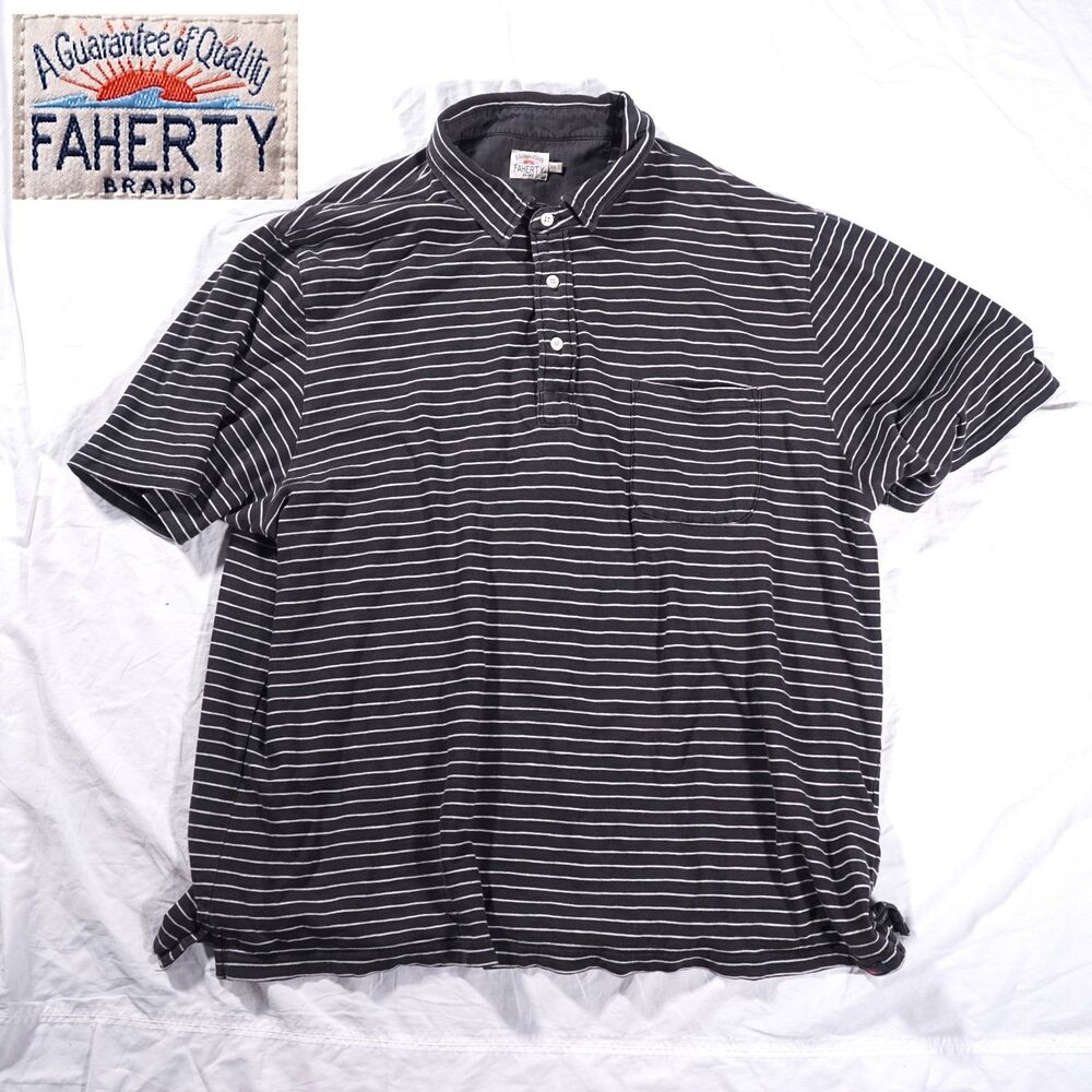 Faherty Polo Shirt Black White Striped Mens XXL